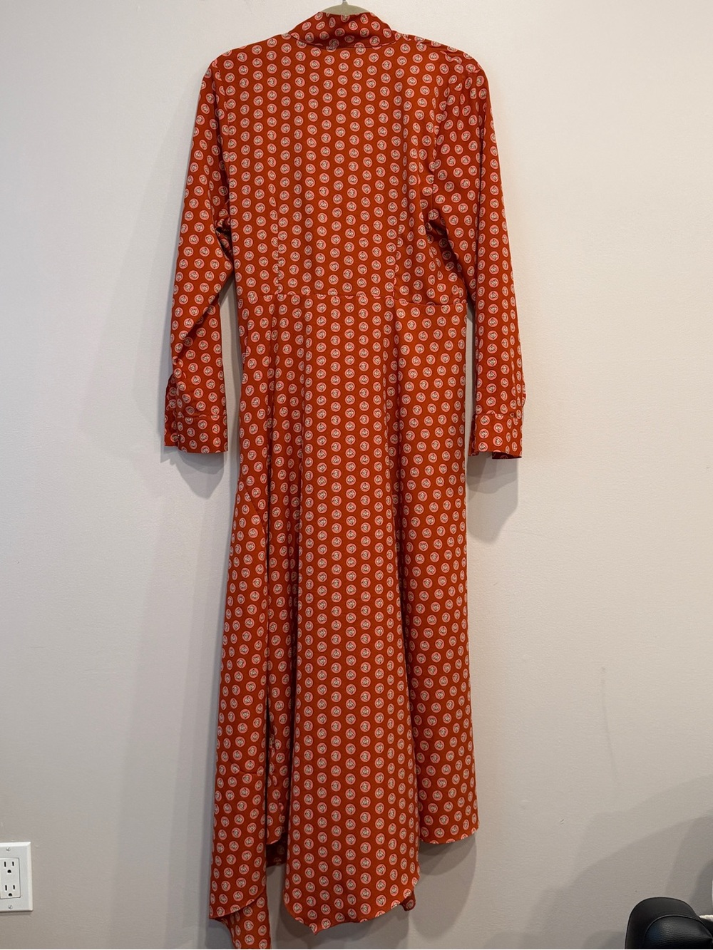 Topshop Horse Coin Print Long Sleeve Asymmetric Midi Dress Rust Orange Size 10 - Picture 2 of 13